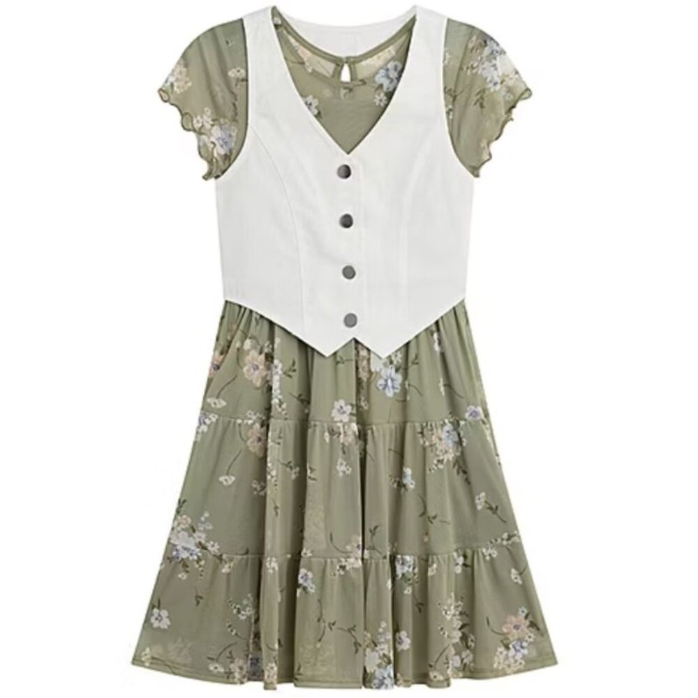 💥🚀💥 KnitWorks Girls Floral 22 Plus NWT Fits Juniors M Sage Boho Dress - Picture 3 of 6